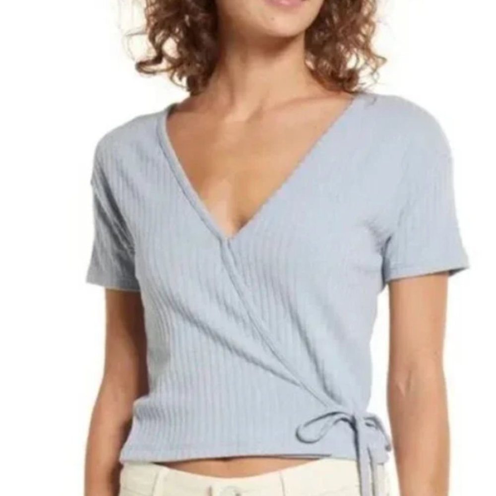 Madewell Ribbed Wrap Crop Top / MEDIUM / DUSTY POOL